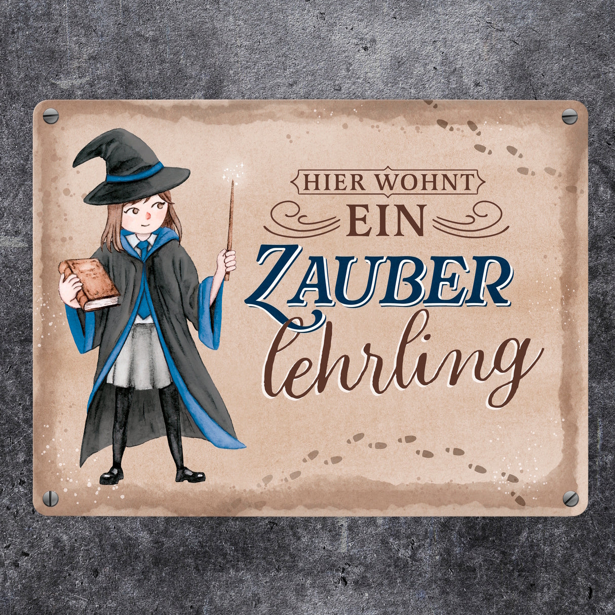 Zauberschülerin Metallschild in 15x20 cm mit Spruch Hier wohnt ein Zauberlehrling