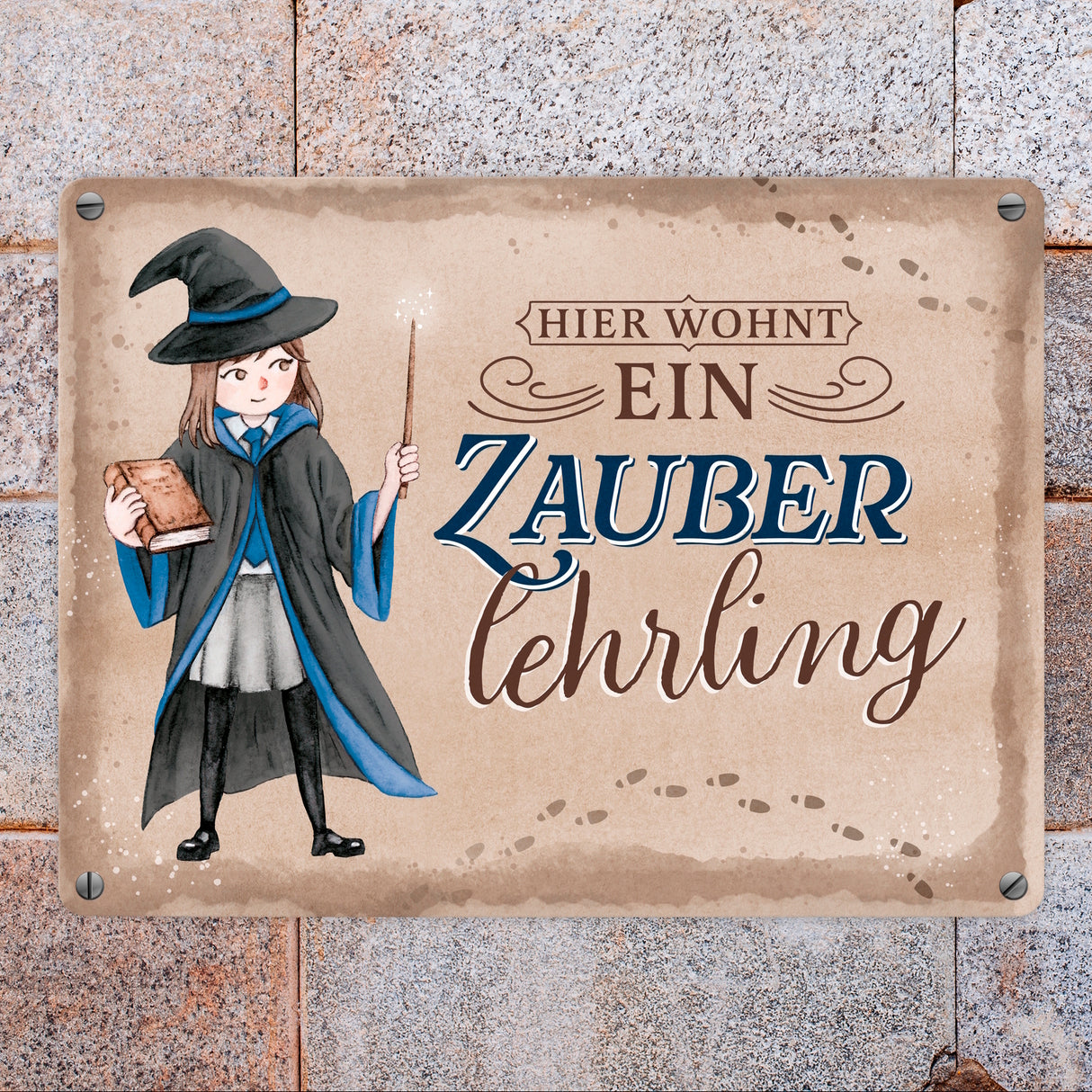 Zauberschülerin Metallschild in 15x20 cm mit Spruch Hier wohnt ein Zauberlehrling