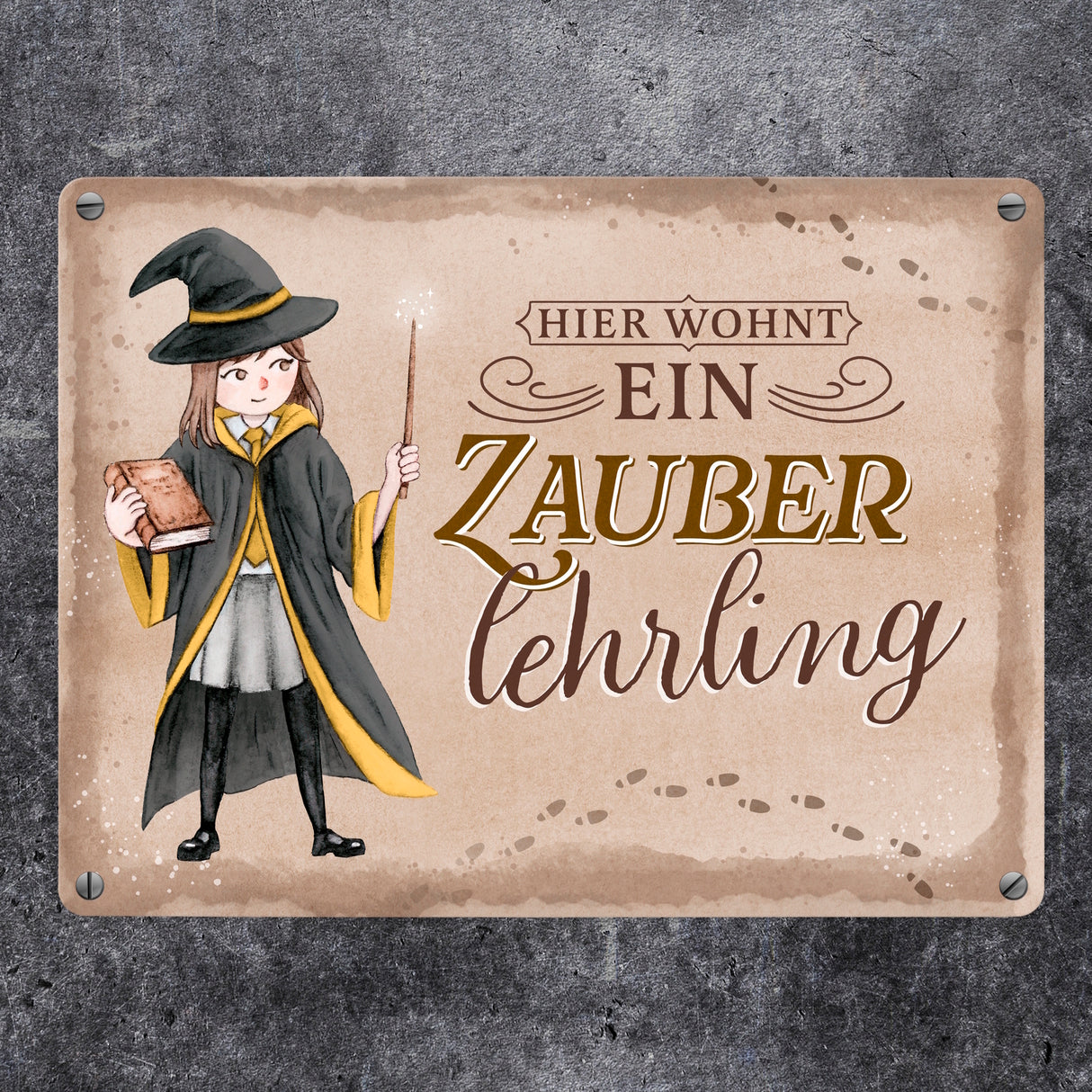 Zauberschülerin Metallschild in 15x20 cm mit Spruch Hier wohnt ein Zauberlehrling