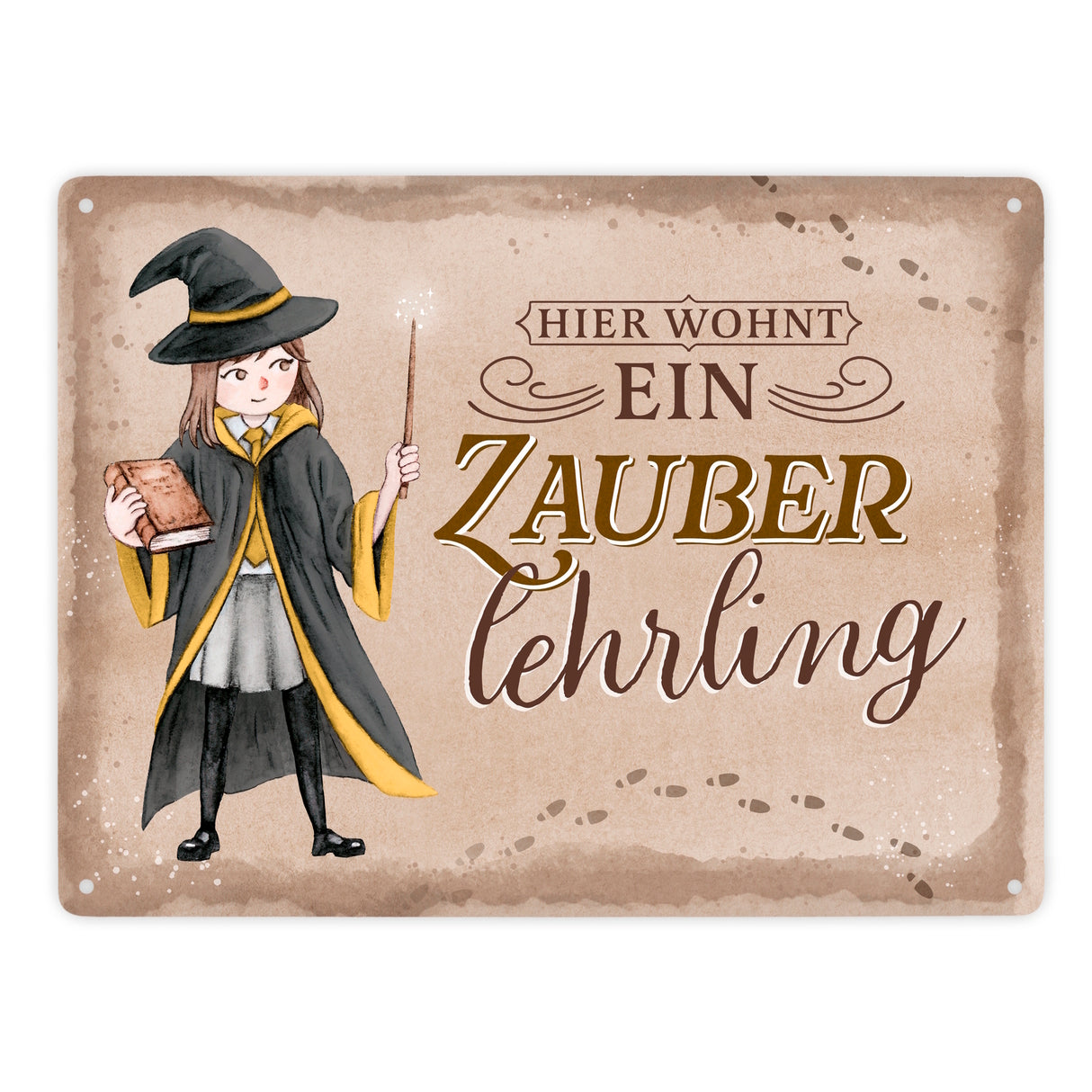 Zauberschülerin Metallschild in 15x20 cm mit Spruch Hier wohnt ein Zauberlehrling