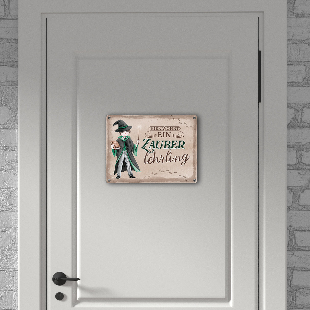 Zauberschüler Metallschild in 15x20 cm mit Spruch Hier wohnt ein Zauberlehrling
