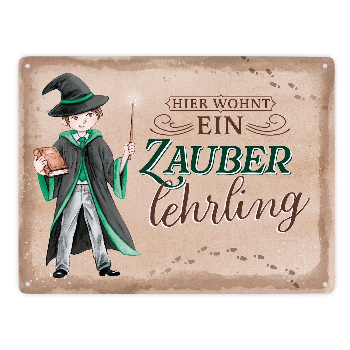 Zauberschüler Metallschild in 15x20 cm mit Spruch Hier wohnt ein Zauberlehrling