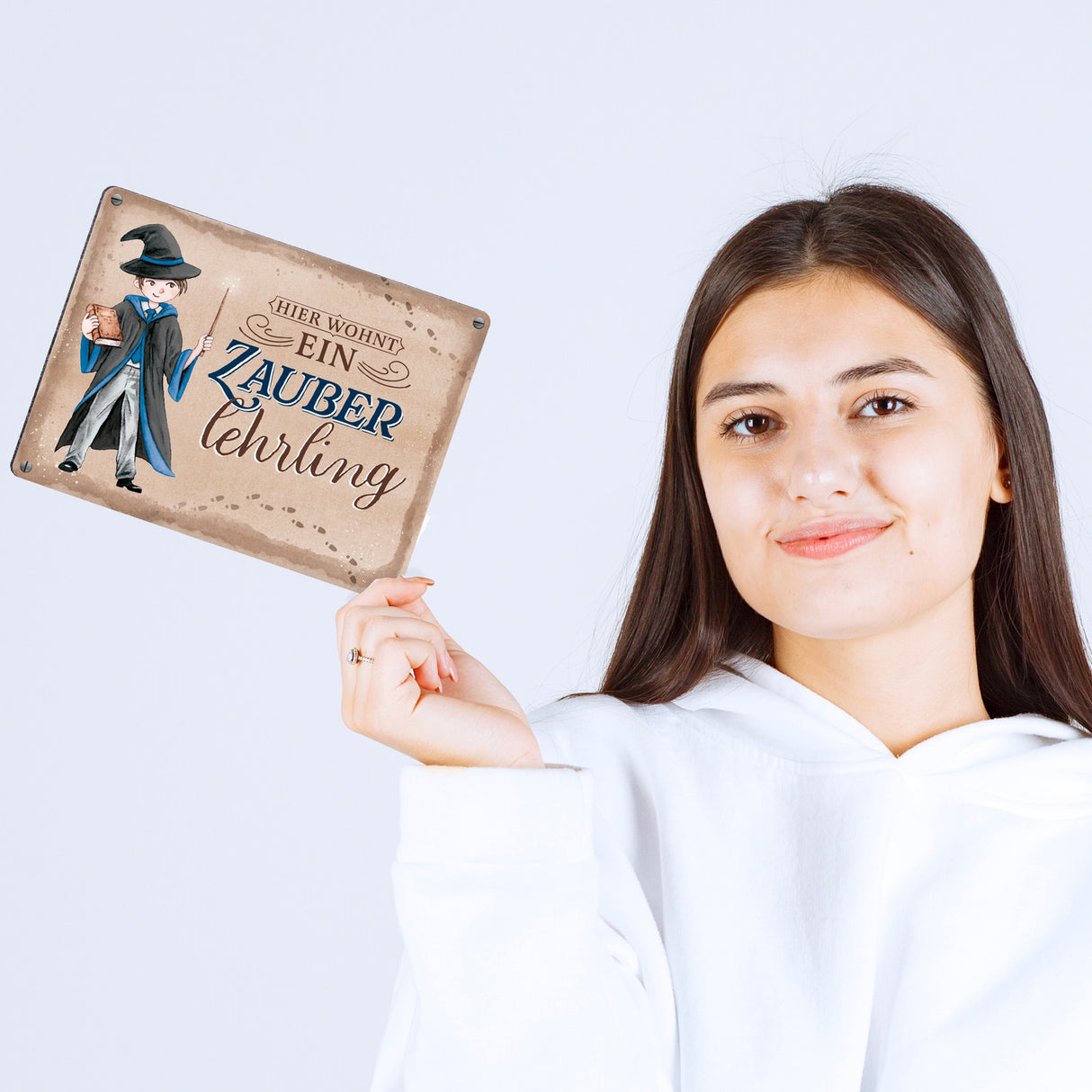 Zauberschüler Metallschild in 15x20 cm mit Spruch Hier wohnt ein Zauberlehrling