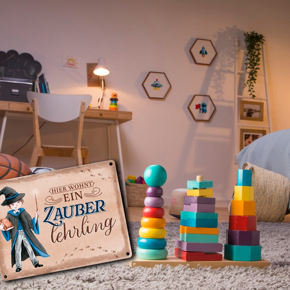 Zauberschüler Metallschild in 15x20 cm mit Spruch Hier wohnt ein Zauberlehrling