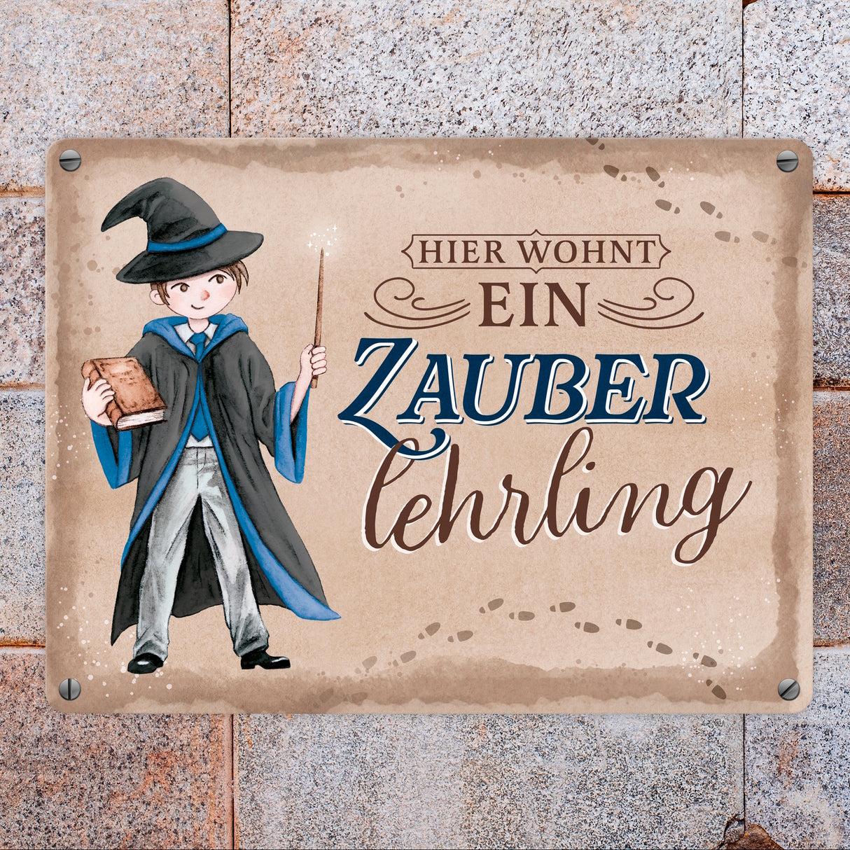 Zauberschüler Metallschild in 15x20 cm mit Spruch Hier wohnt ein Zauberlehrling
