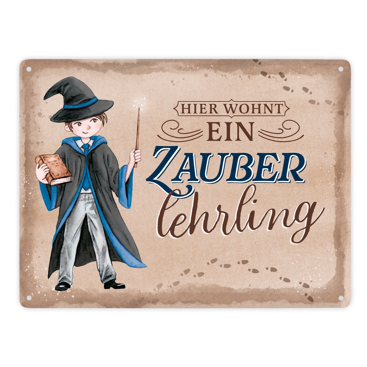 Zauberschüler Metallschild in 15x20 cm mit Spruch Hier wohnt ein Zauberlehrling