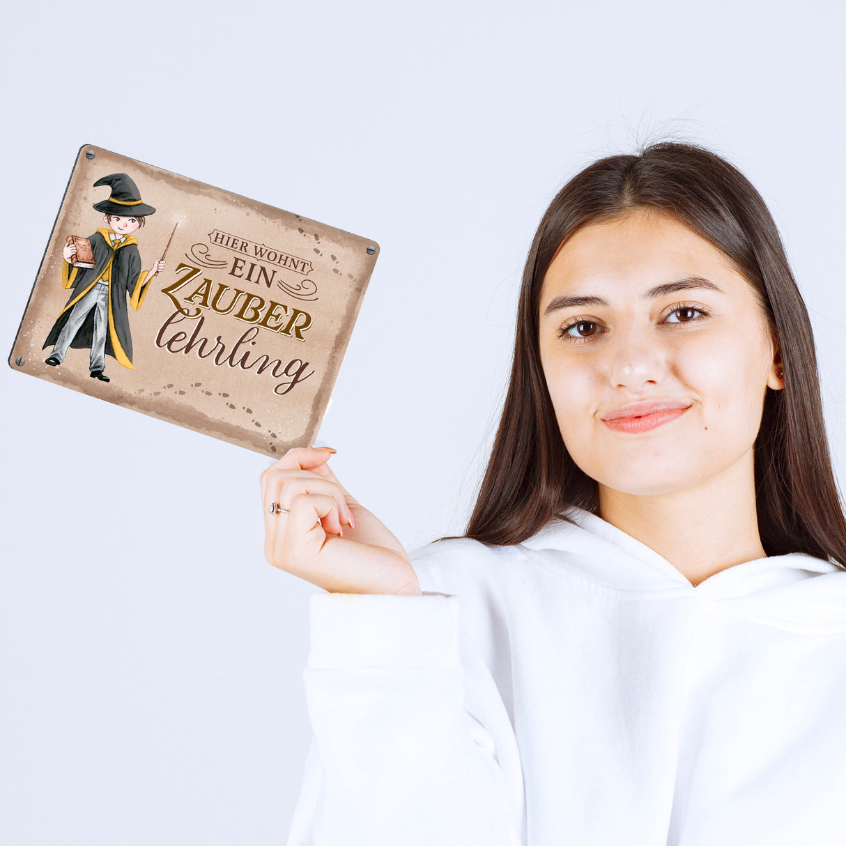 Zauberschüler Metallschild in 15x20 cm mit Spruch Hier wohnt ein Zauberlehrling