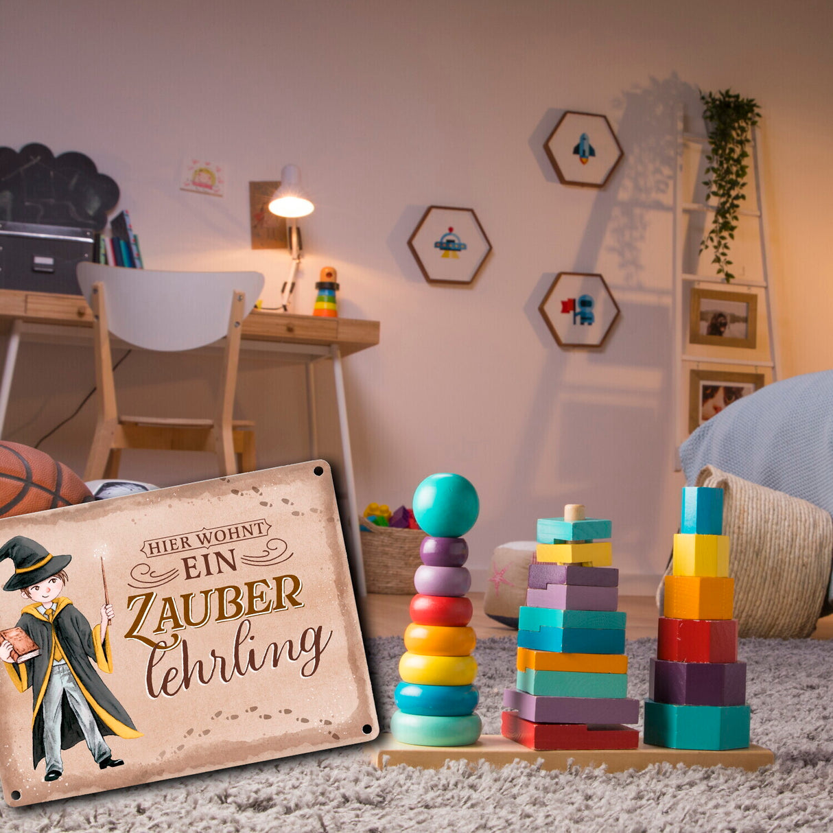 Zauberschüler Metallschild in 15x20 cm mit Spruch Hier wohnt ein Zauberlehrling