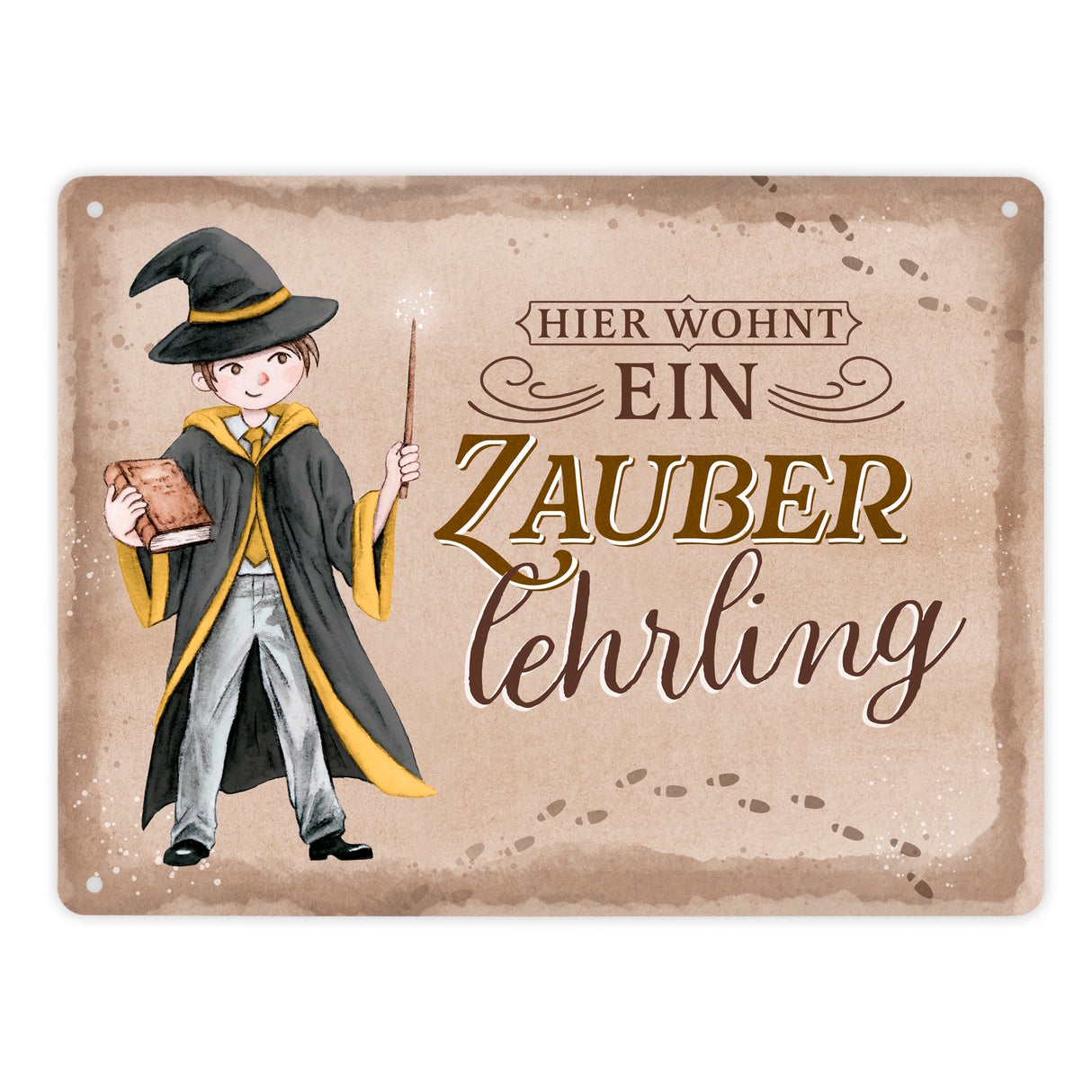 Zauberschüler Metallschild in 15x20 cm mit Spruch Hier wohnt ein Zauberlehrling