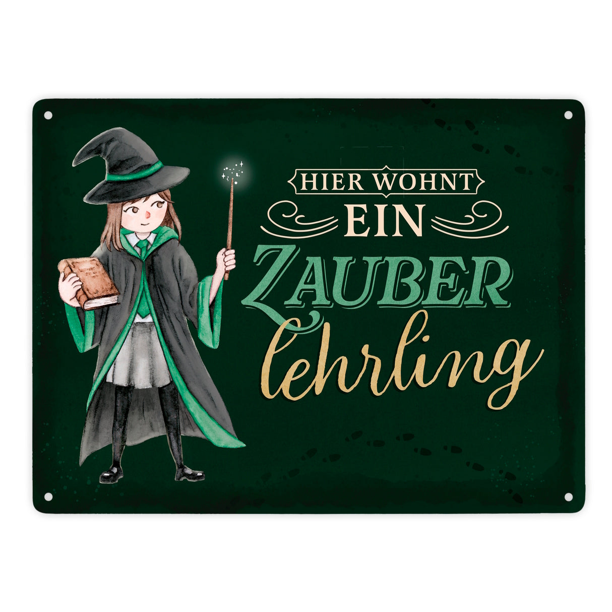 Zauberschülerin Metallschild in 15x20 cm mit dunklem Hintergrund und Spruch
