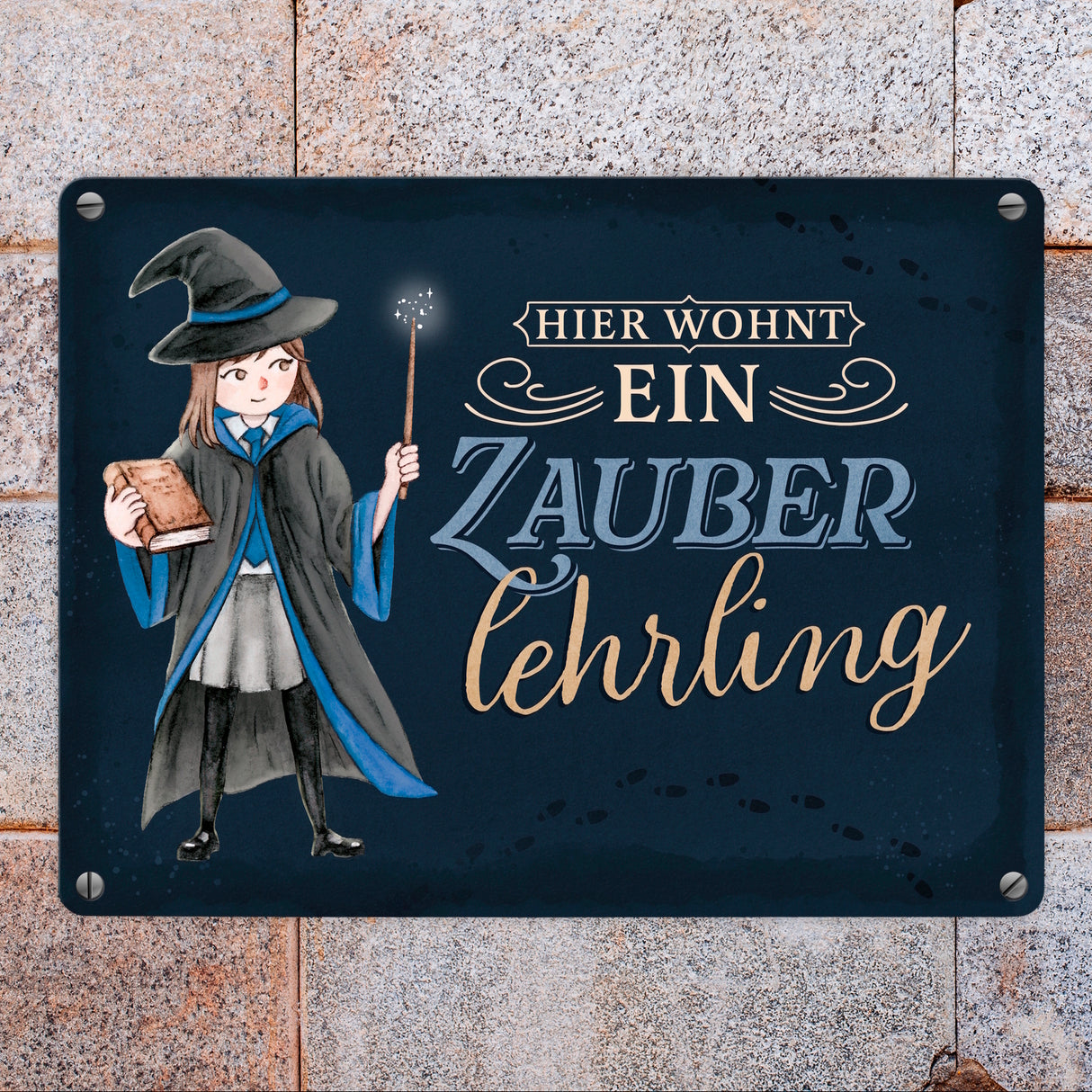 Zauberschülerin Metallschild in 15x20 cm mit dunklem Hintergrund und Spruch
