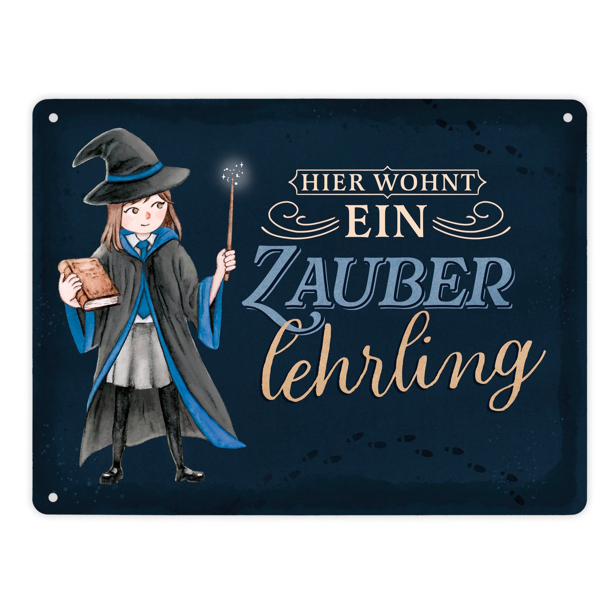 Zauberschülerin Metallschild in 15x20 cm mit dunklem Hintergrund und Spruch
