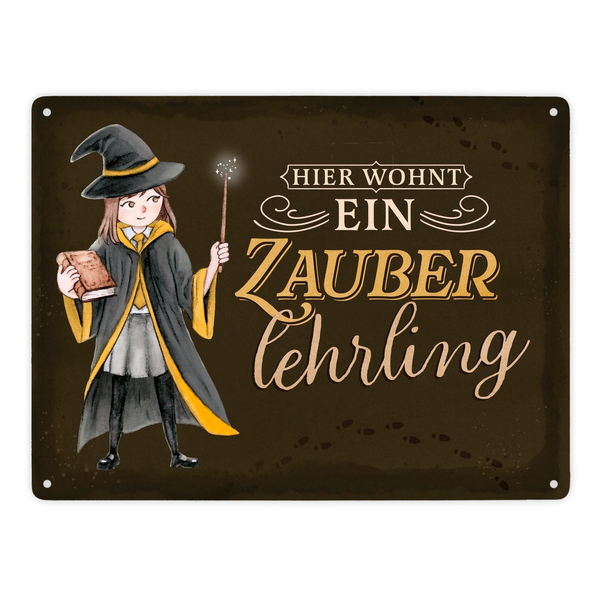 Zauberschülerin Metallschild in 15x20 cm mit dunklem Hintergrund und Spruch