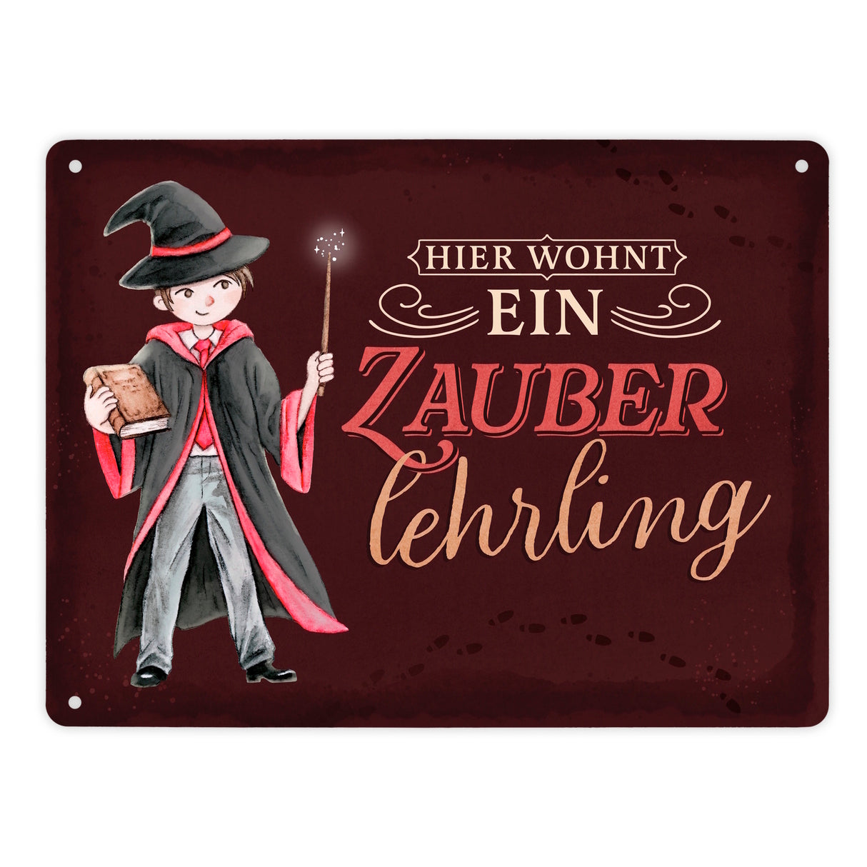 Zauberschüler Metallschild in 15x20 cm mit dunklem Hintergrund und Spruch