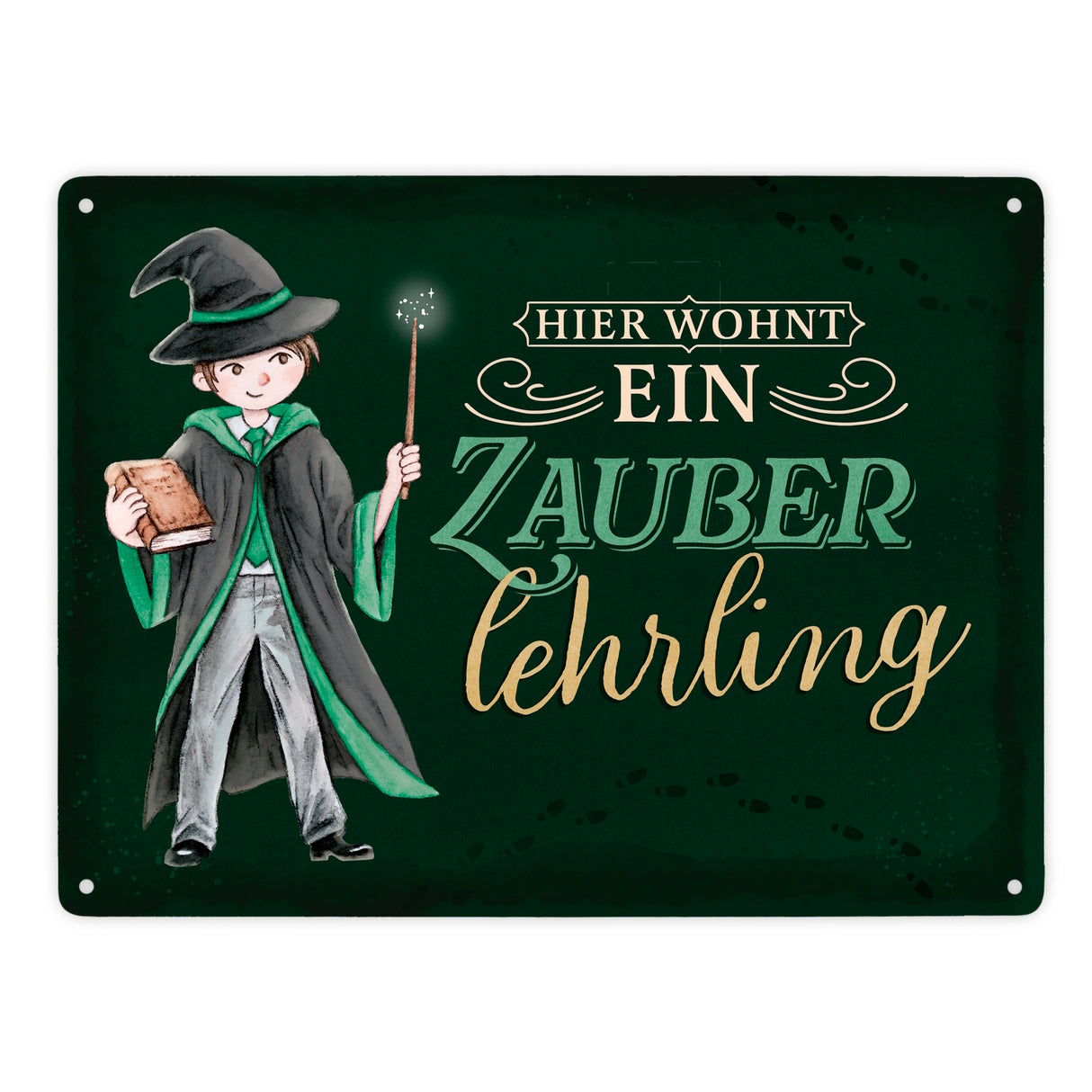 Zauberschüler Metallschild in 15x20 cm mit dunklem Hintergrund und Spruch