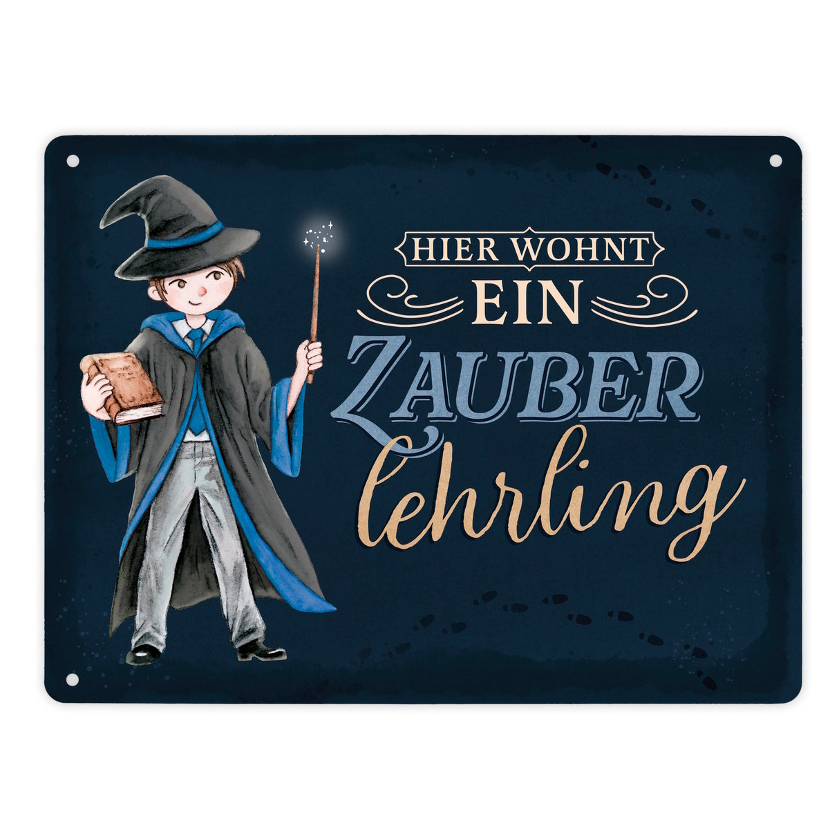 Zauberschüler Metallschild in 15x20 cm mit dunklem Hintergrund und Spruch