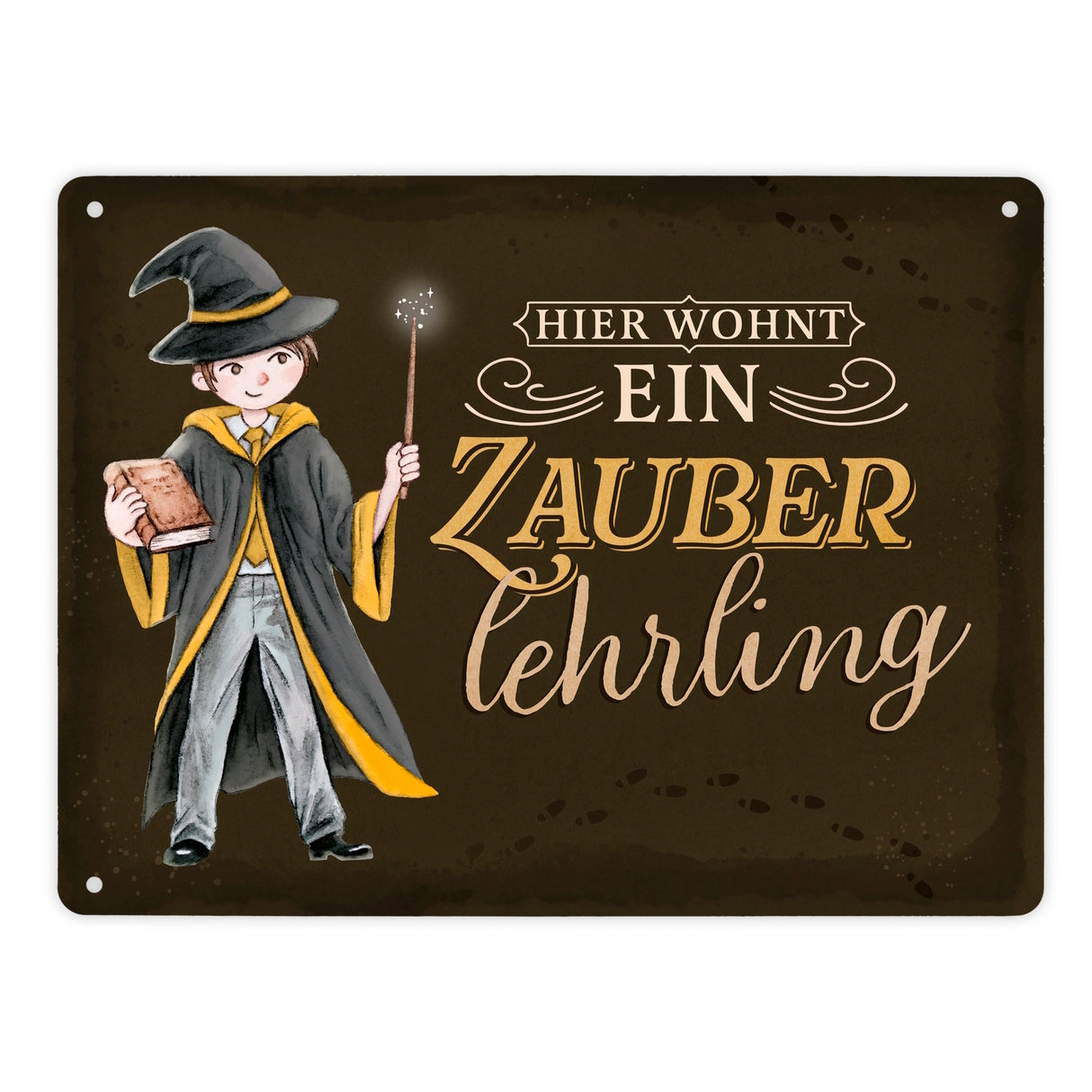 Zauberschüler Metallschild in 15x20 cm mit dunklem Hintergrund und Spruch