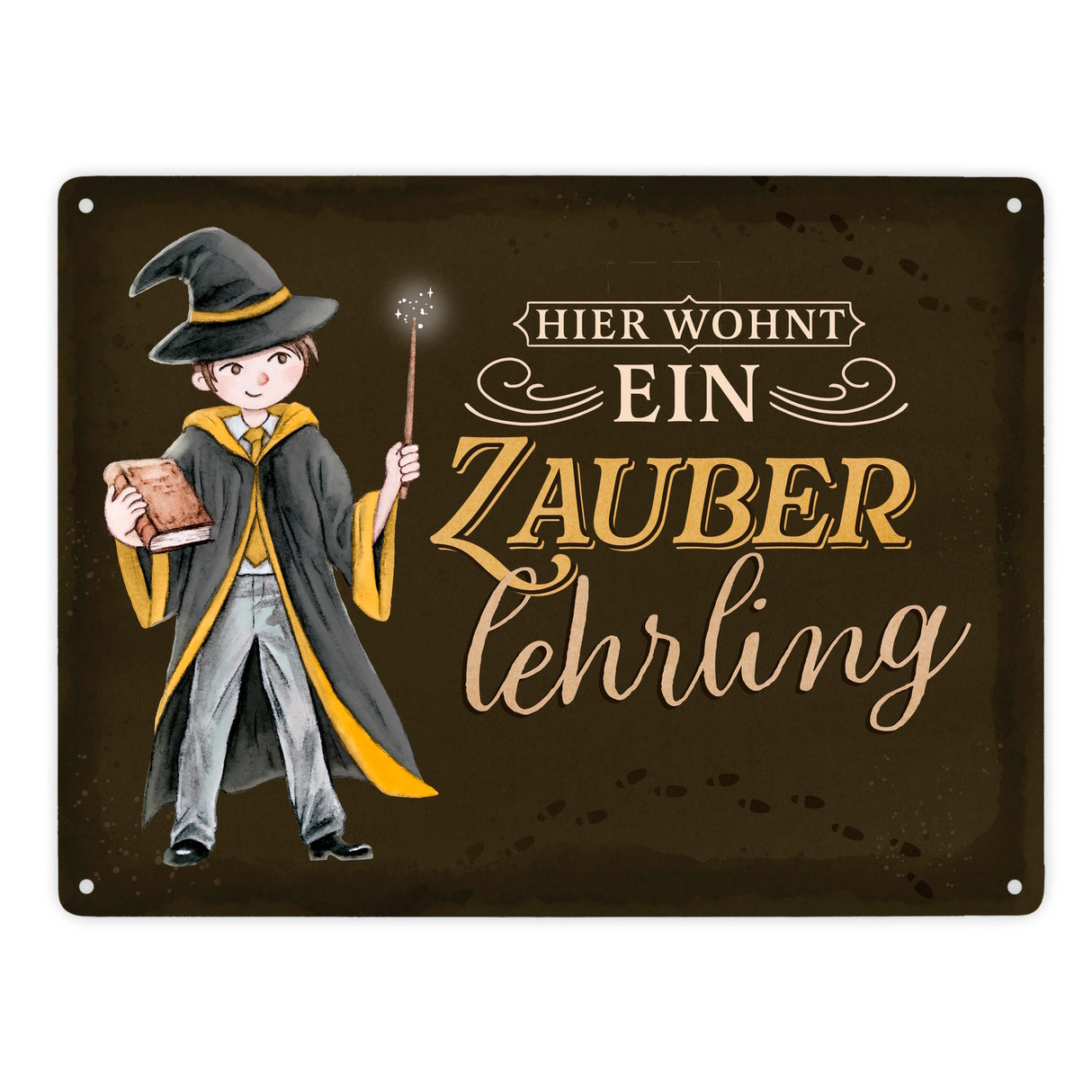 Zauberschüler Metallschild in 15x20 cm mit dunklem Hintergrund und Spruch