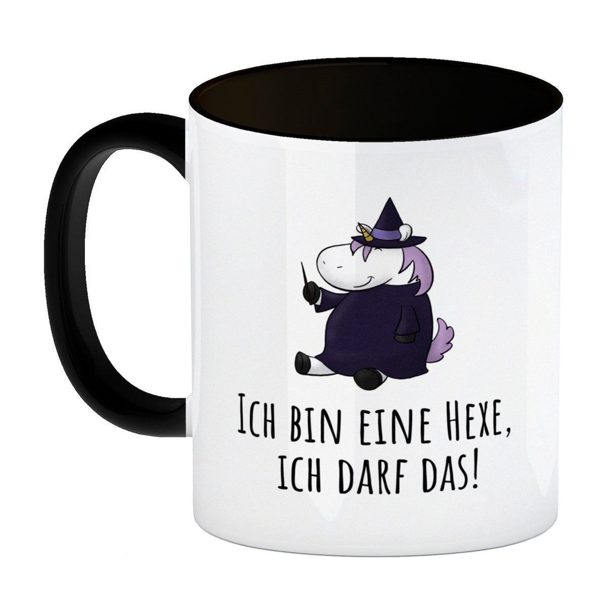 Einhorn-Hexe Kaffeebecher mit Spruch Ich bin eine Hexe ich darf das