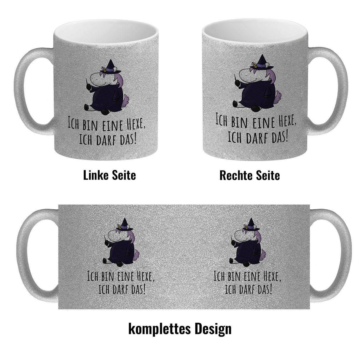 Einhorn-Hexe Kaffeebecher mit Spruch Ich bin eine Hexe ich darf das