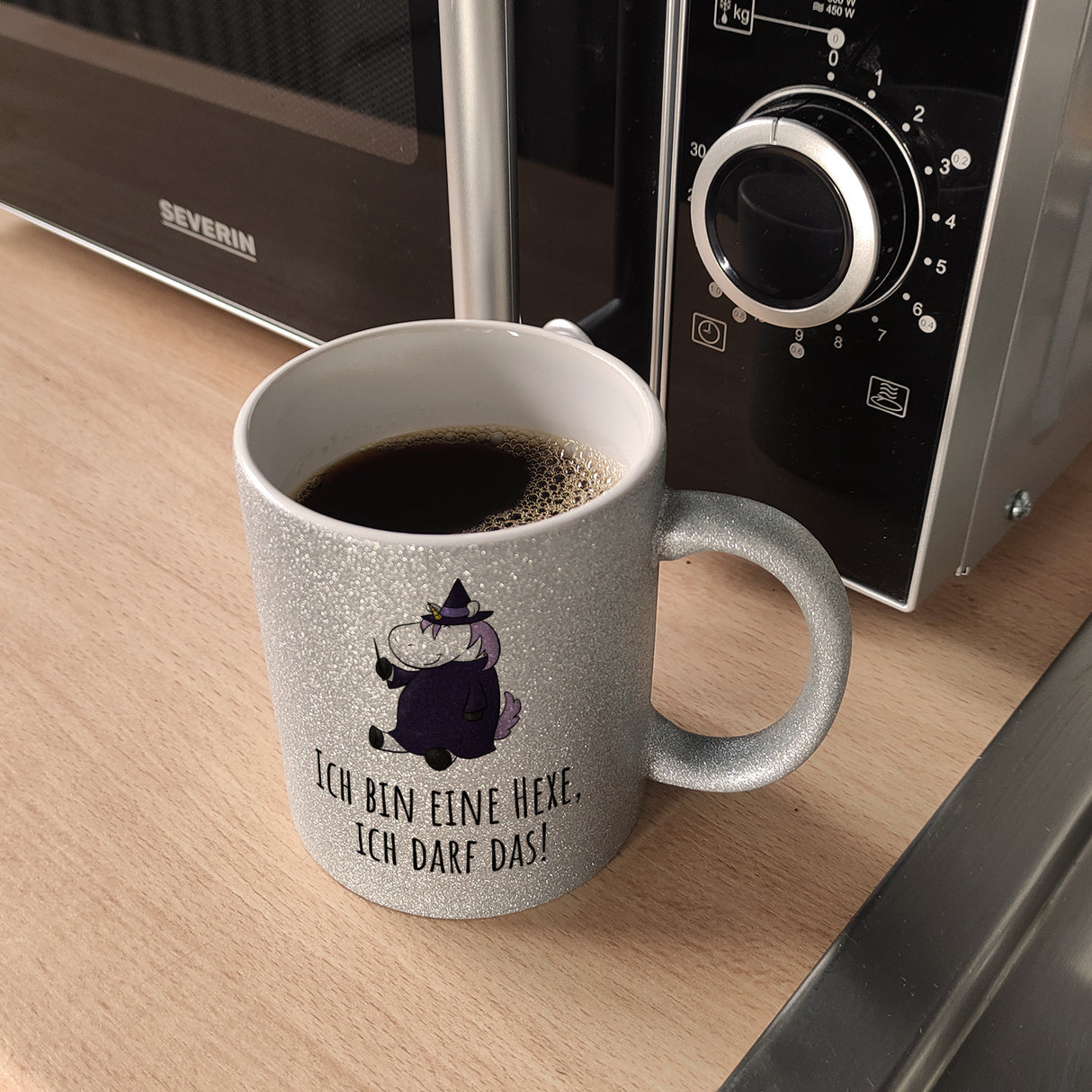 Einhorn-Hexe Kaffeebecher mit Spruch Ich bin eine Hexe ich darf das