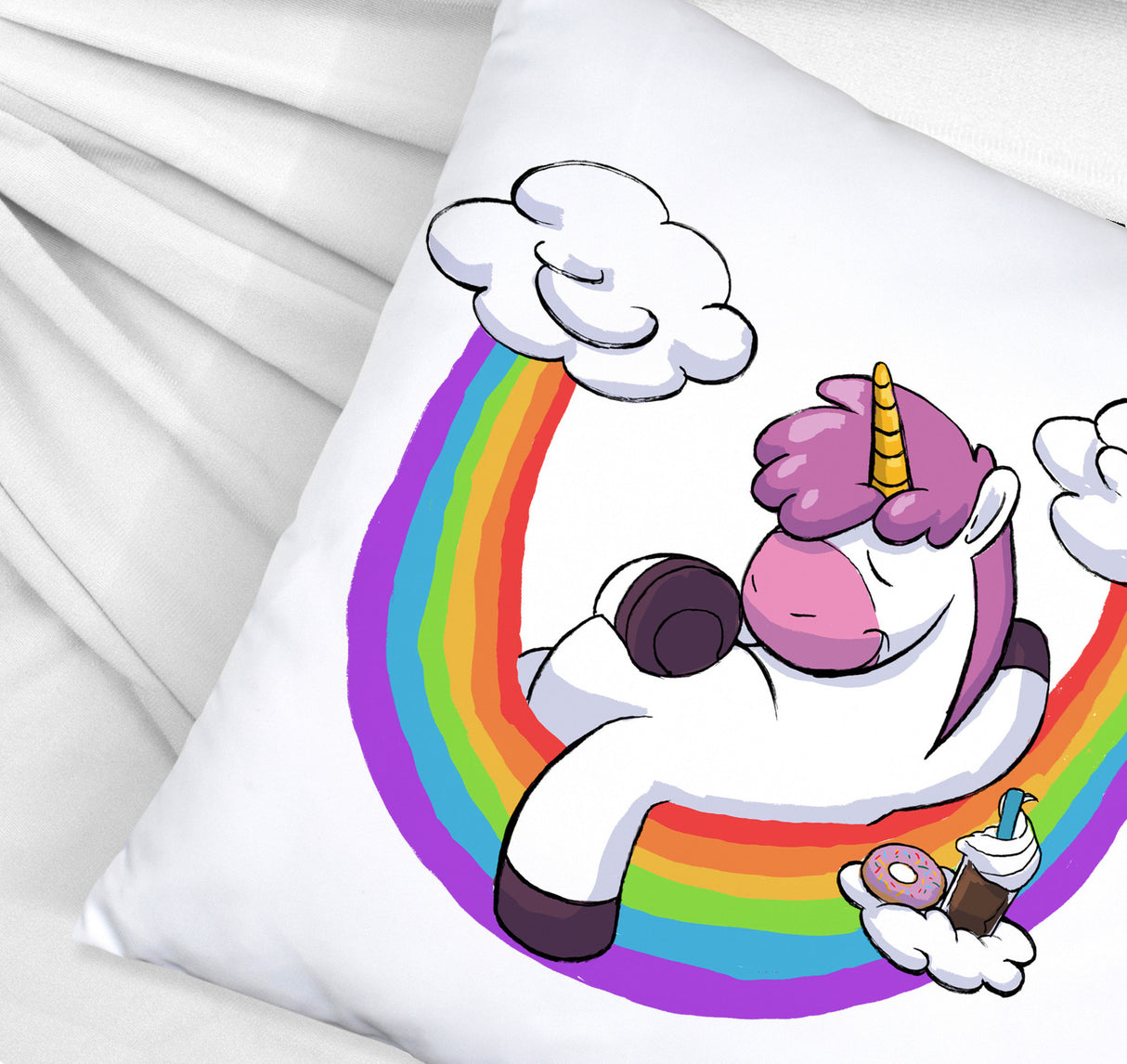 Schlafendes Einhorn Kissen mit Regenbogen