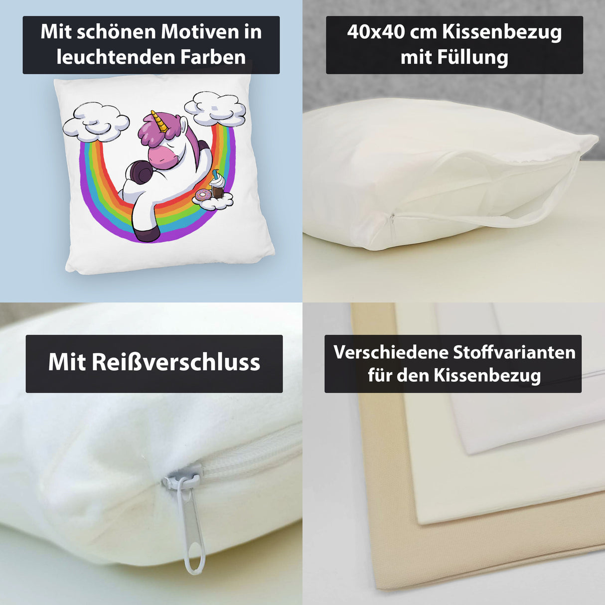 Schlafendes Einhorn Kissen mit Regenbogen