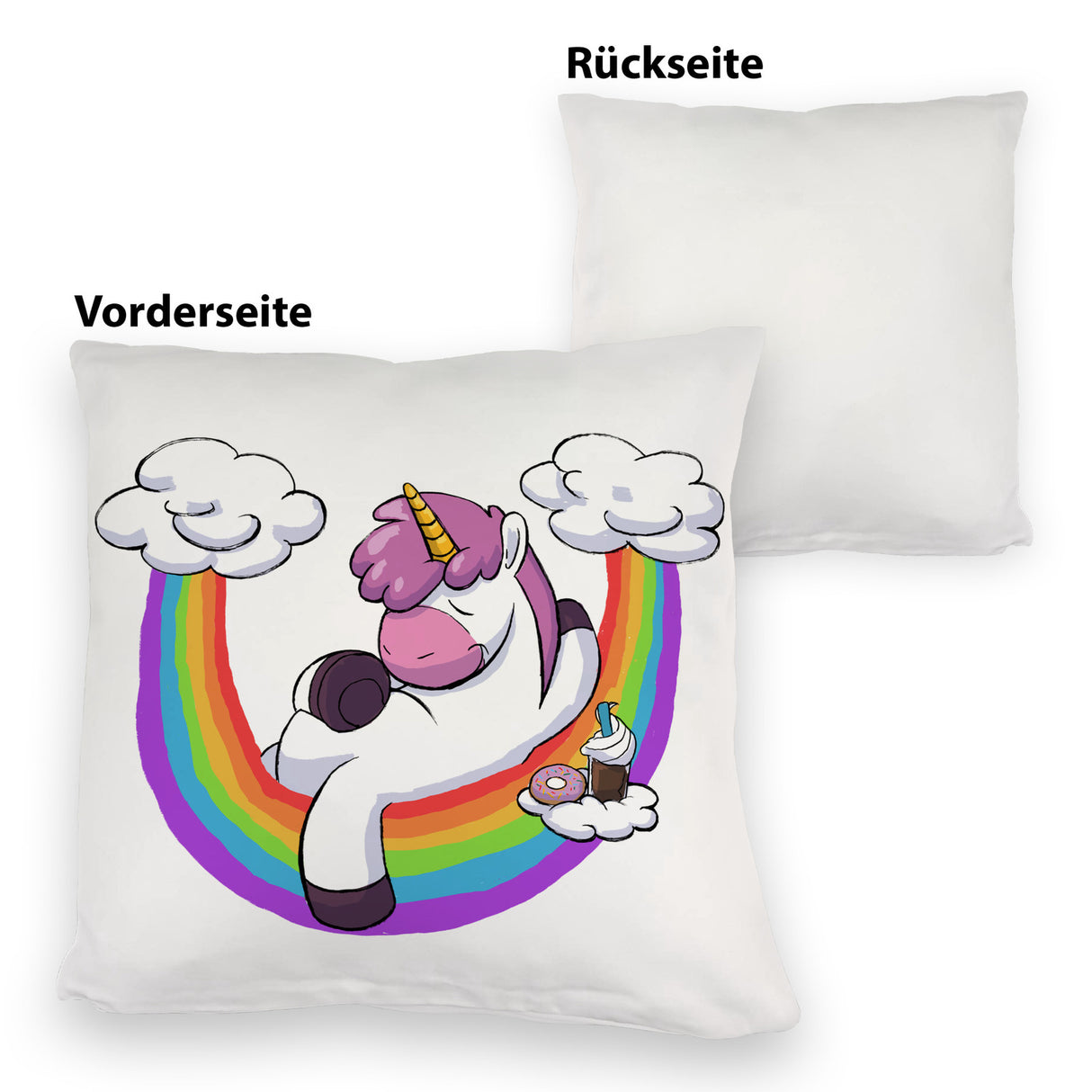 Schlafendes Einhorn Kissen mit Regenbogen