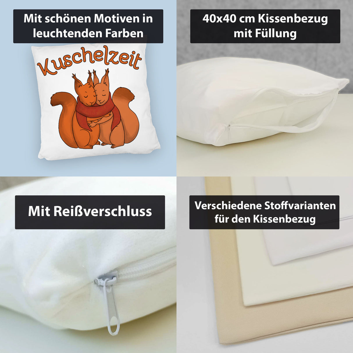 Kuschelzeit Kissen mit niedlichem Eichhörnchenpärchen