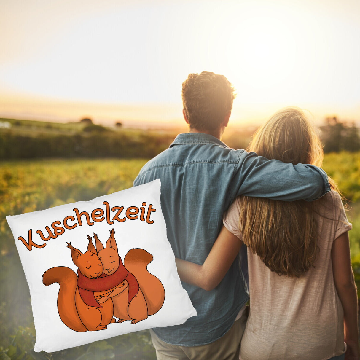 Kuschelzeit Kissen mit niedlichem Eichhörnchenpärchen