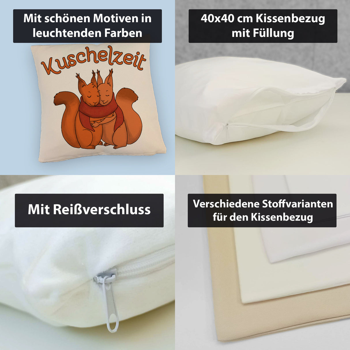 Kuschelzeit Kissen mit niedlichem Eichhörnchenpärchen