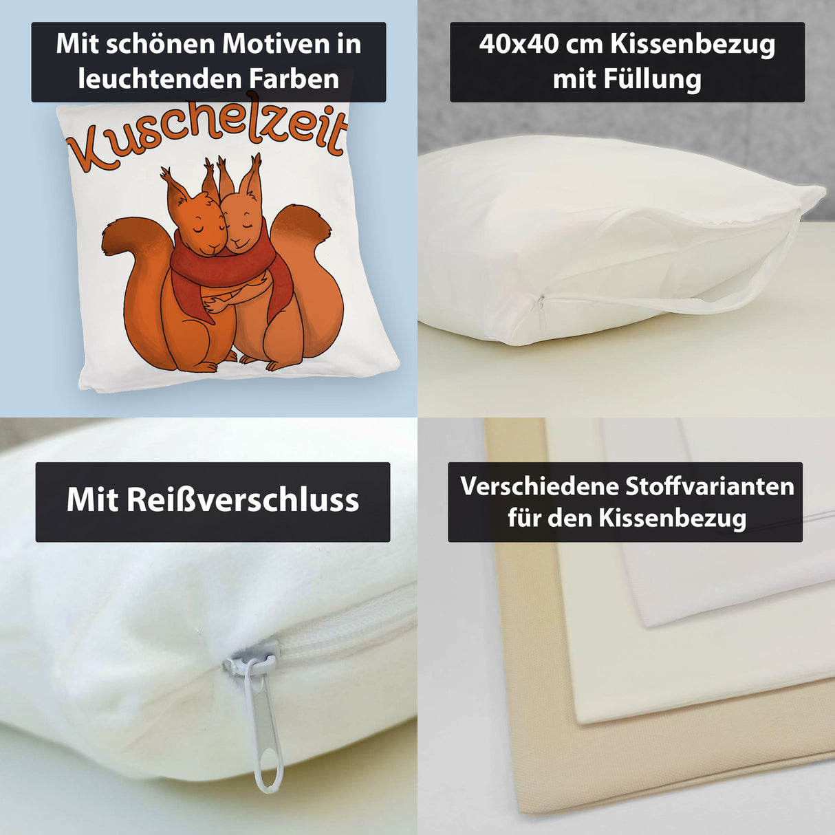 Kuschelzeit Kissen mit niedlichem Eichhörnchenpärchen