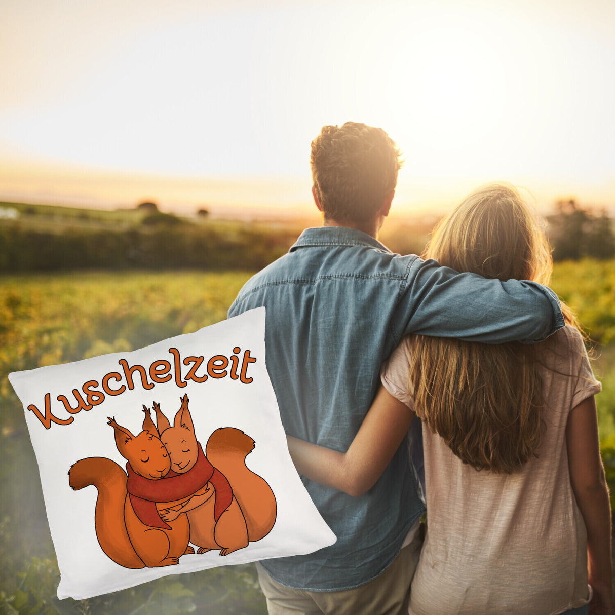 Kuschelzeit Kissen mit niedlichem Eichhörnchenpärchen