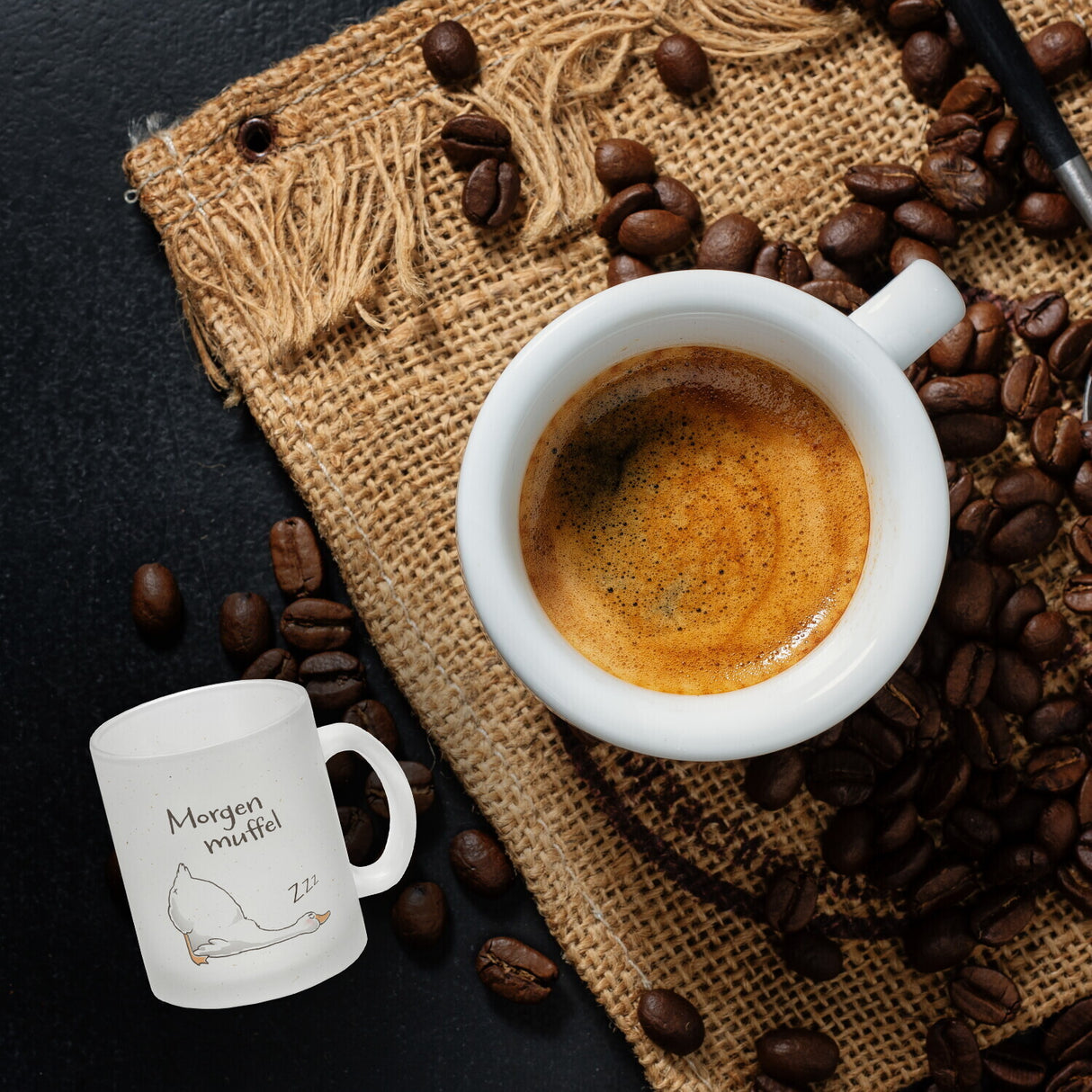 Gilbert die Gans Kaffeebecher mit Spruch Morgenmuffel