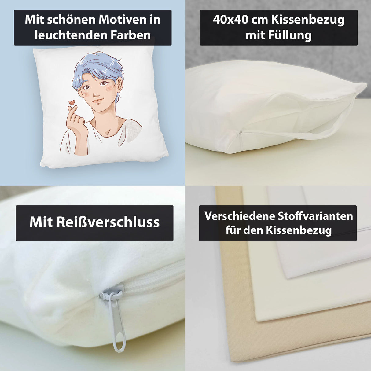 K-Pop Kissen mit Manga Charakter in Farbe