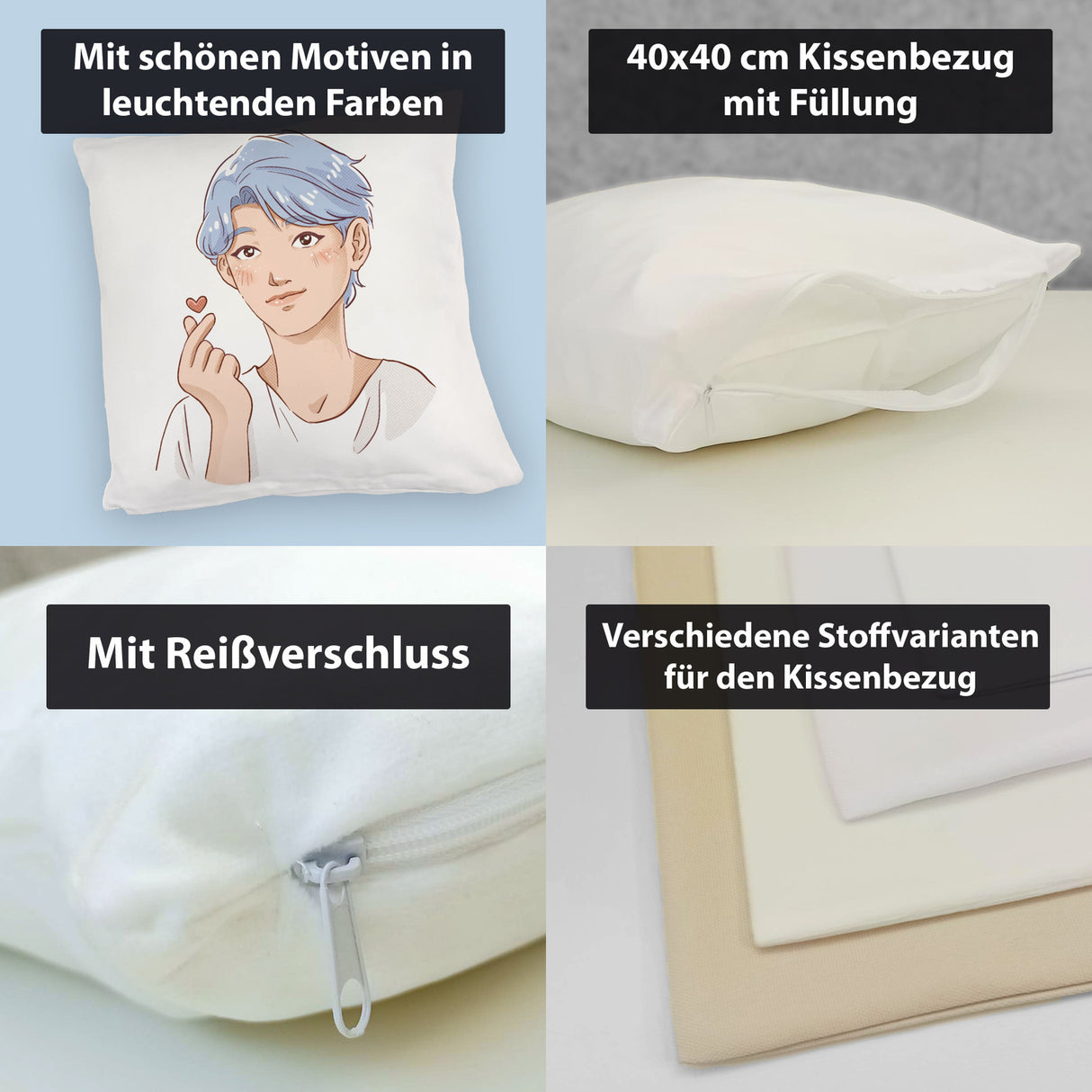 K-Pop Kissen mit Manga Charakter in Farbe