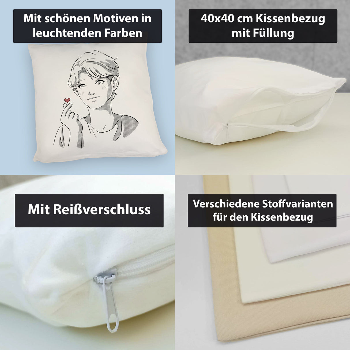 K-Pop Kissen mit Manga Charakter in Farbe