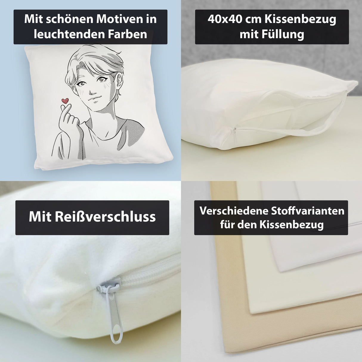 K-Pop Kissen mit Manga Charakter in Farbe