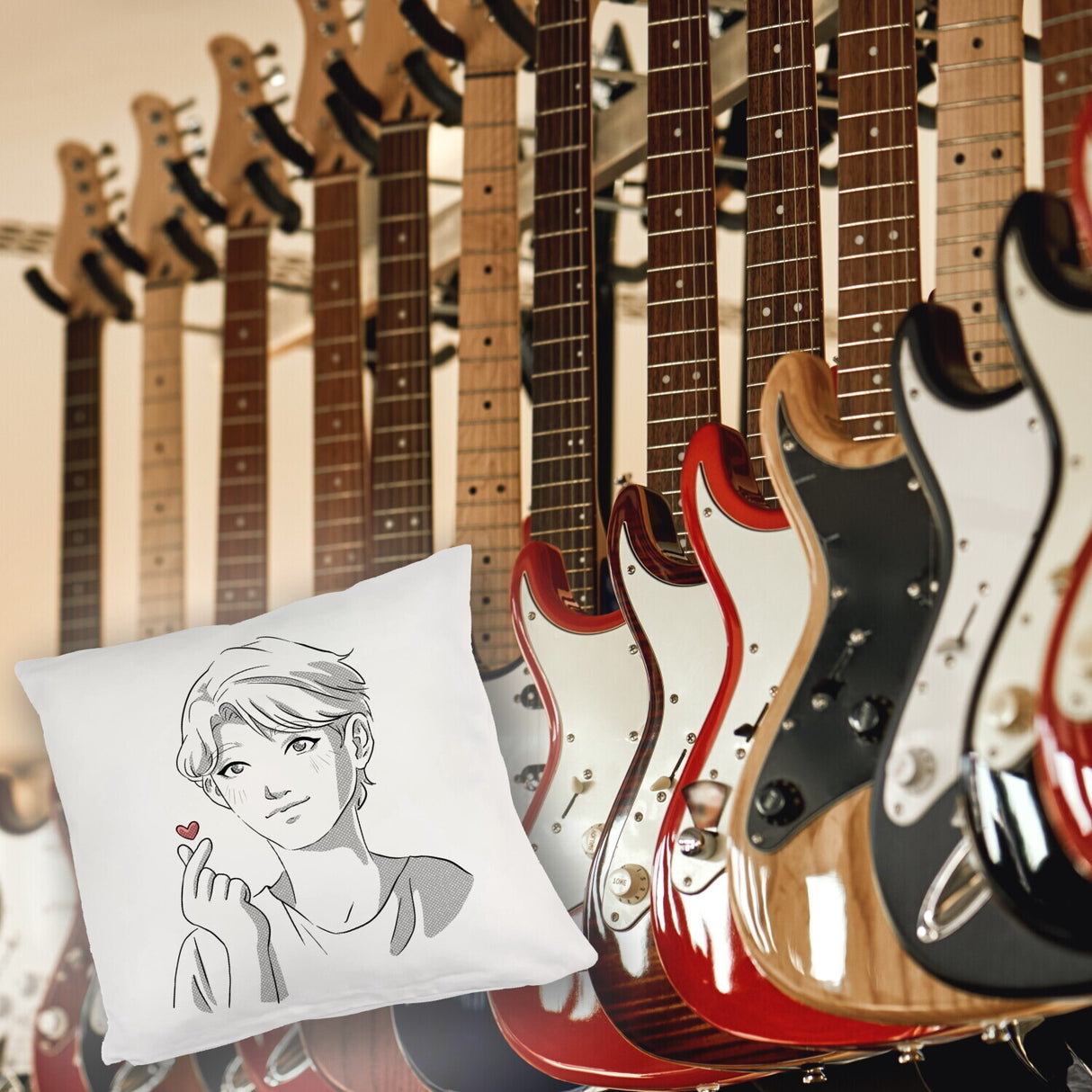 K-Pop Kissen mit Manga Charakter in Farbe