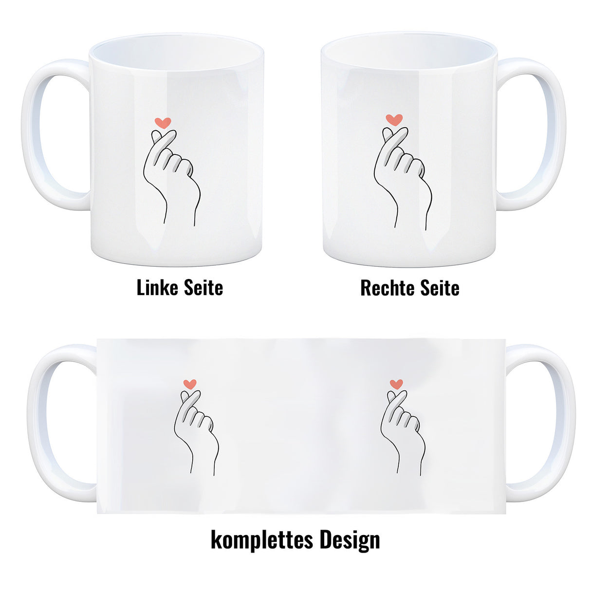 K-Pop Kaffeebecher in Farbe mit Herzsymbol
