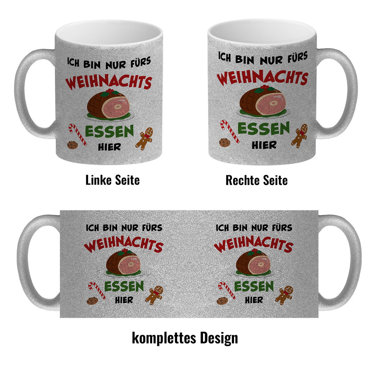 Weihnachtsessen Kaffeebecher mit Spruch Ich bin nur fürs Essen hier