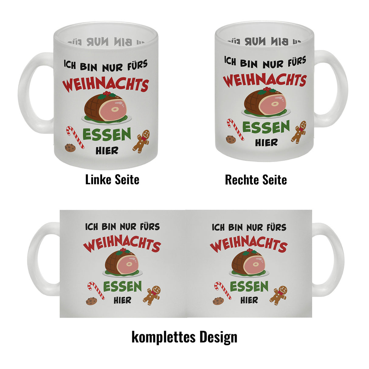 Weihnachtsessen Kaffeebecher mit Spruch Ich bin nur fürs Essen hier