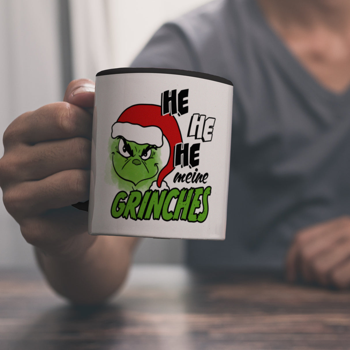 Weihnachtsmuffel Kaffeebecher mit Spruch He he he meine Grinches