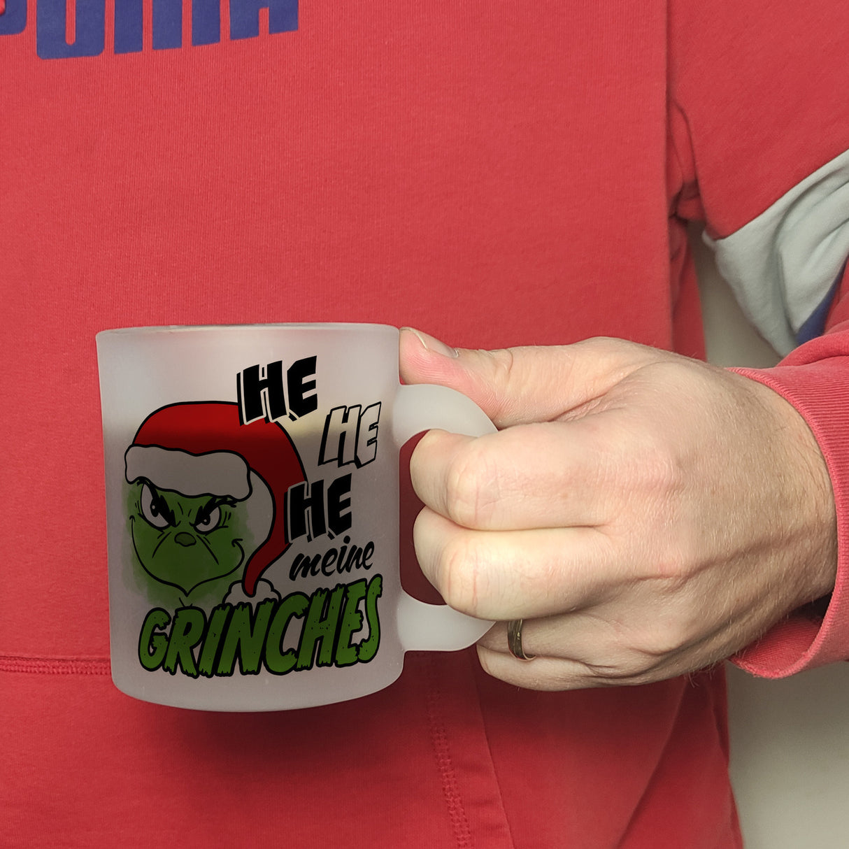 Weihnachtsmuffel Kaffeebecher mit Spruch He he he meine Grinches