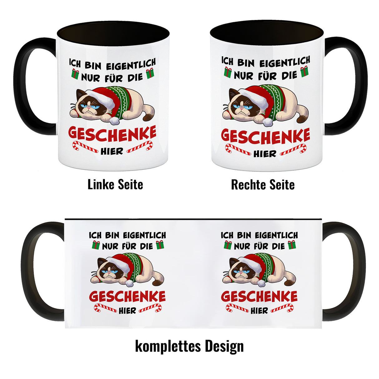Grimmige Katze Kaffeebecher mit Spruch nur für die Geschenke hier