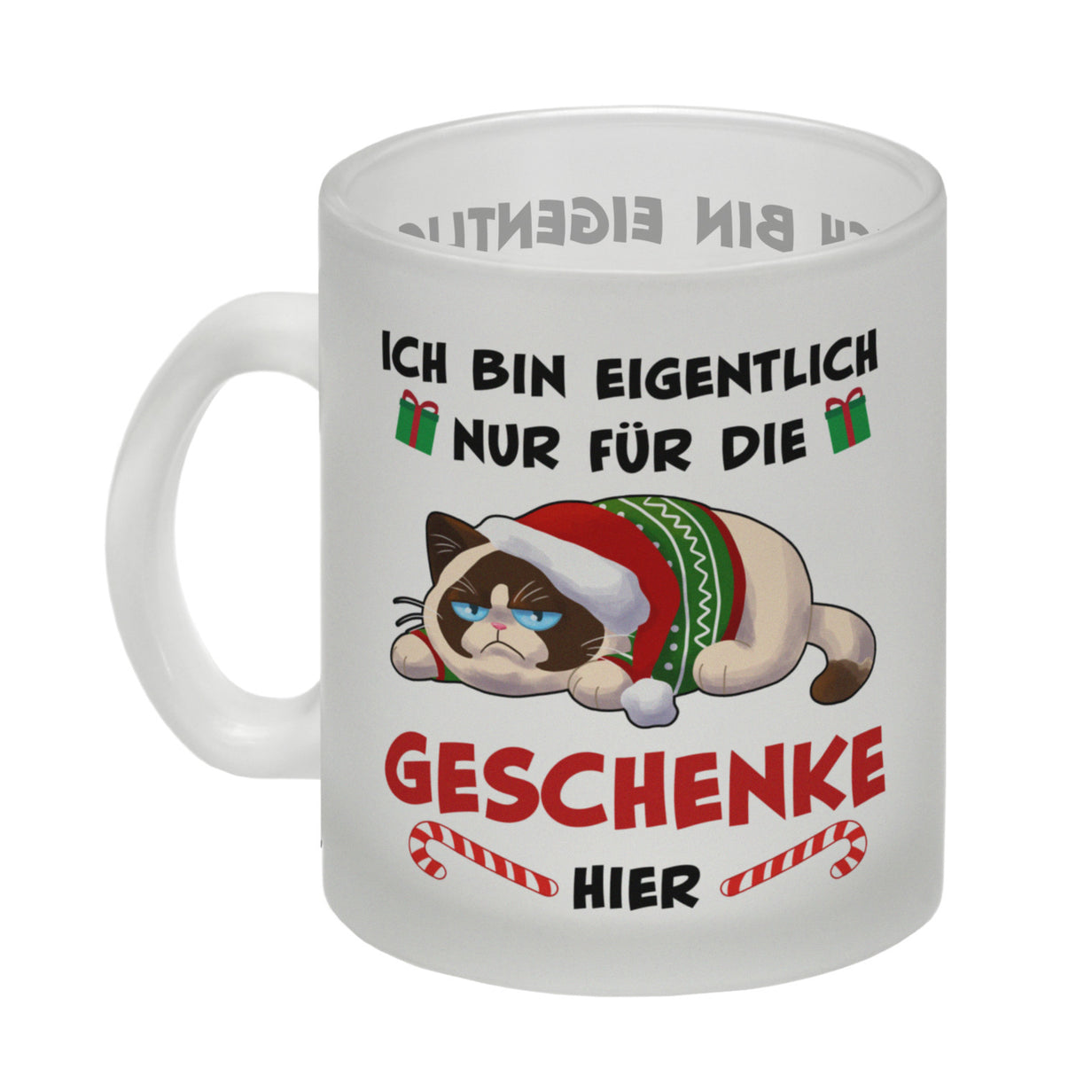 Grimmige Katze Kaffeebecher mit Spruch nur für die Geschenke hier
