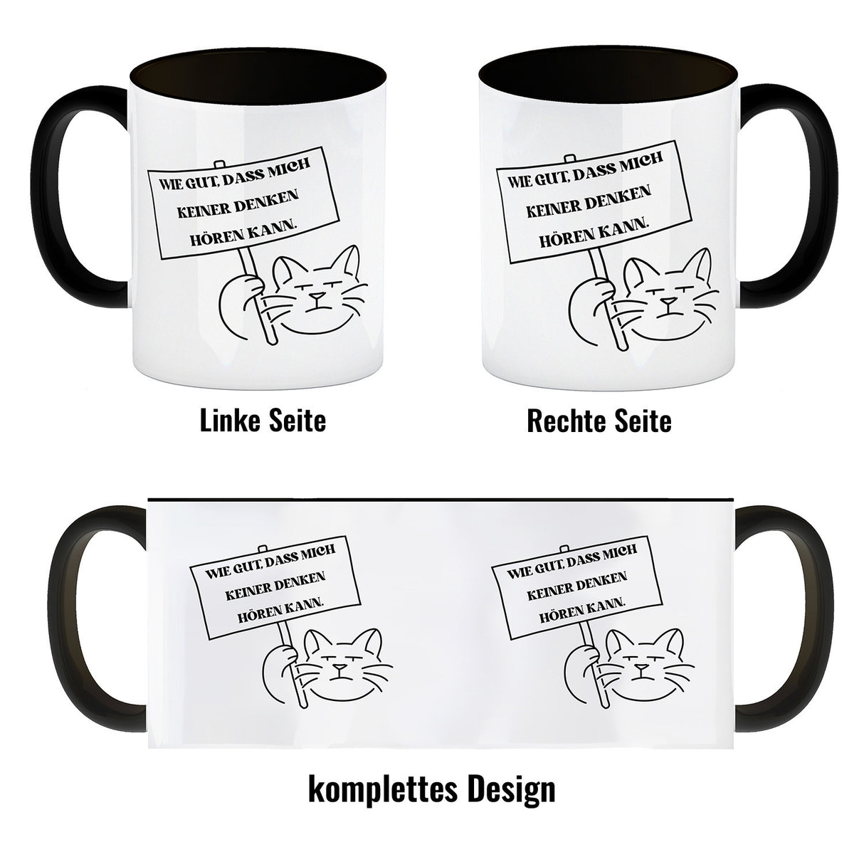 Grummelige Katze Kaffeebecher mit Spruch gut dass mich keiner denken hören kann