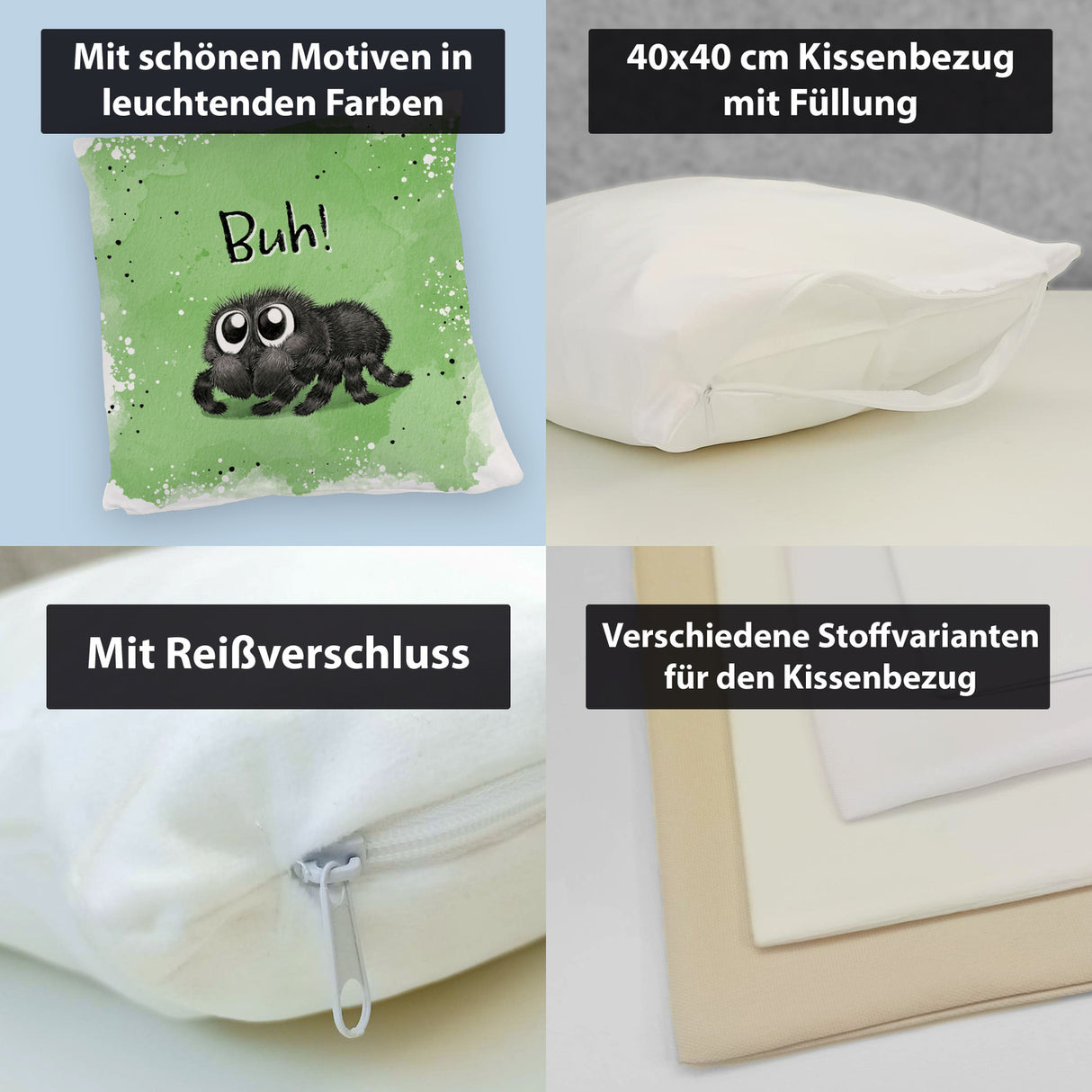 Buh! Flauschige Spinne Kissen mit Spruch