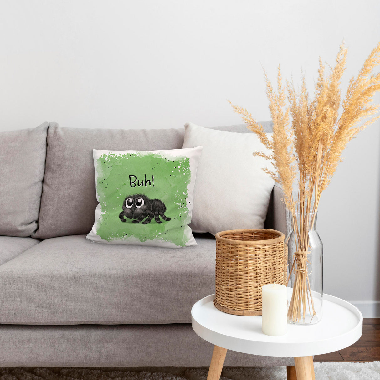 Buh! Flauschige Spinne Kissen mit Spruch