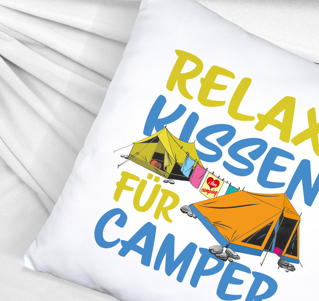 I love Camping Relax Kissen für Camper mit Zelten